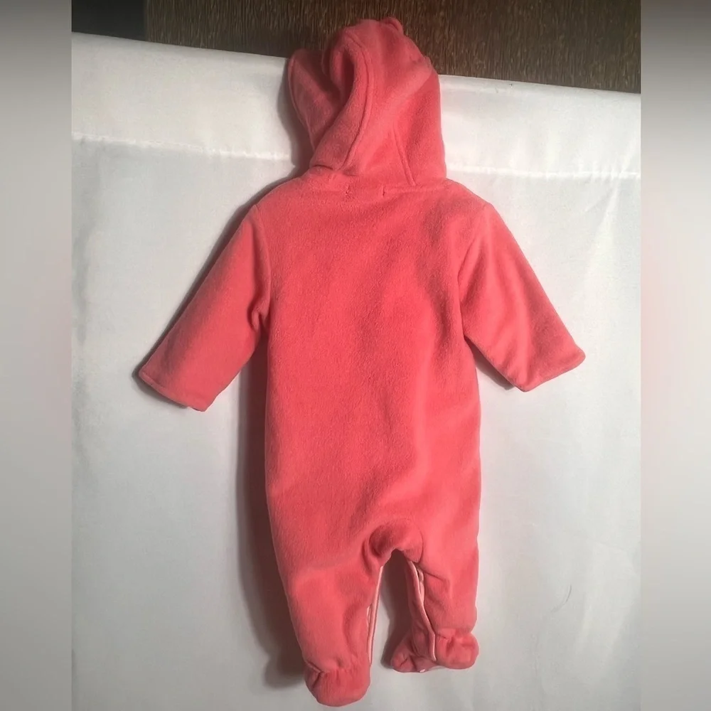 Pumpkin Patch Baby Girl Pink Bear Hooded Fleece 6-12M Footed Bodysuit